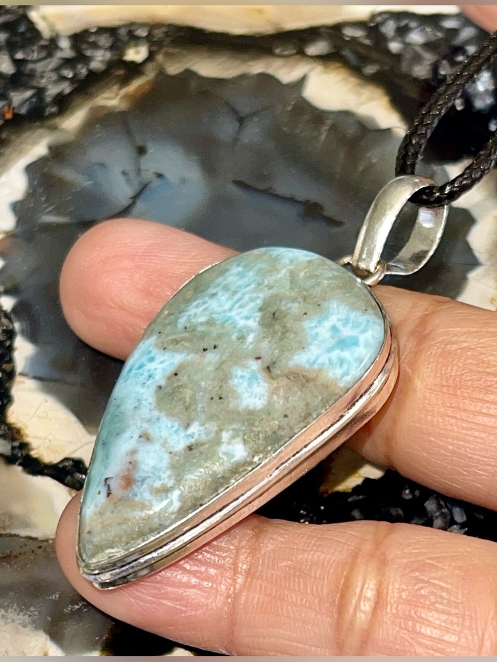 Dainty Larimar Crystal Pendant 2 1/4”